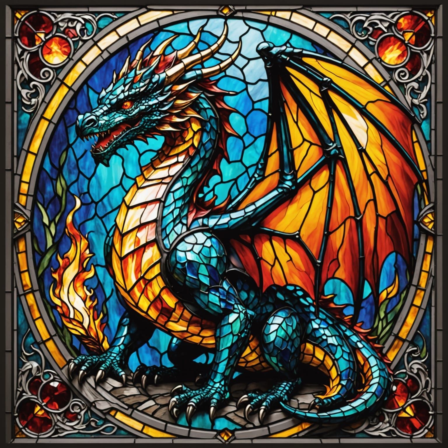 Stained Glass fire-breathing western dragon. Metallic  by @Bella Dog