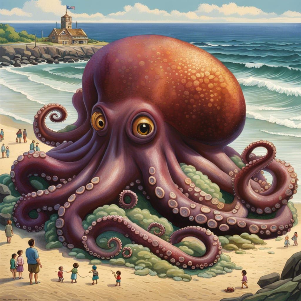 A massive, gelatinous octopuslike creature washed up on the beaches of