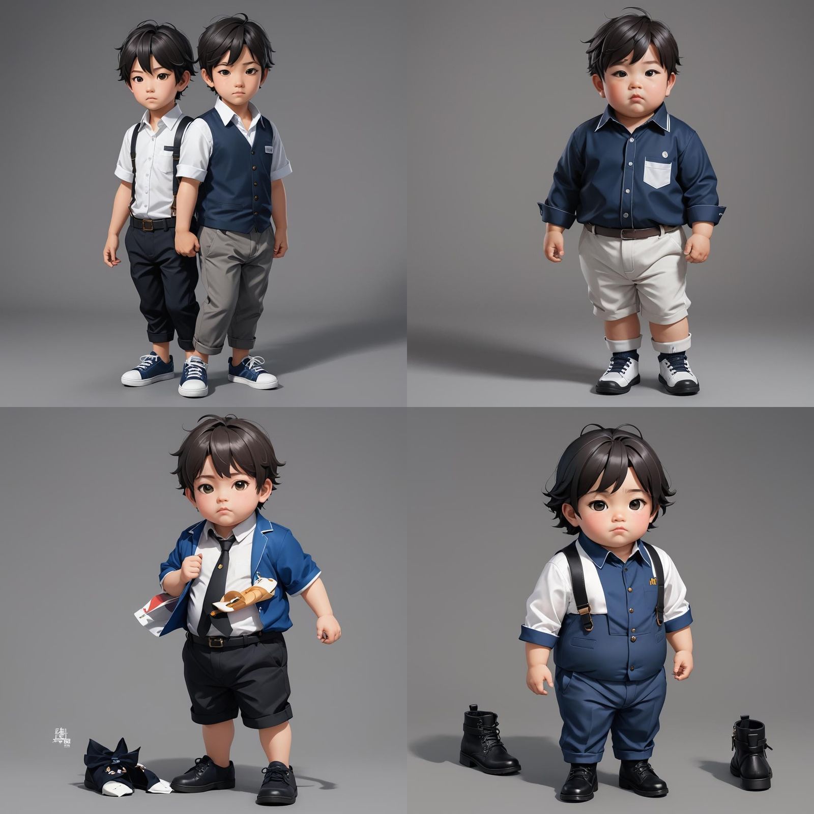 caricatura de niño un poco gordito, grande, piel bronceada, cabello negro  corto, vestido con pantalon largo azul oscuro, camisa blanca manga... - AI  Generated Artwork - NightCafe Creator