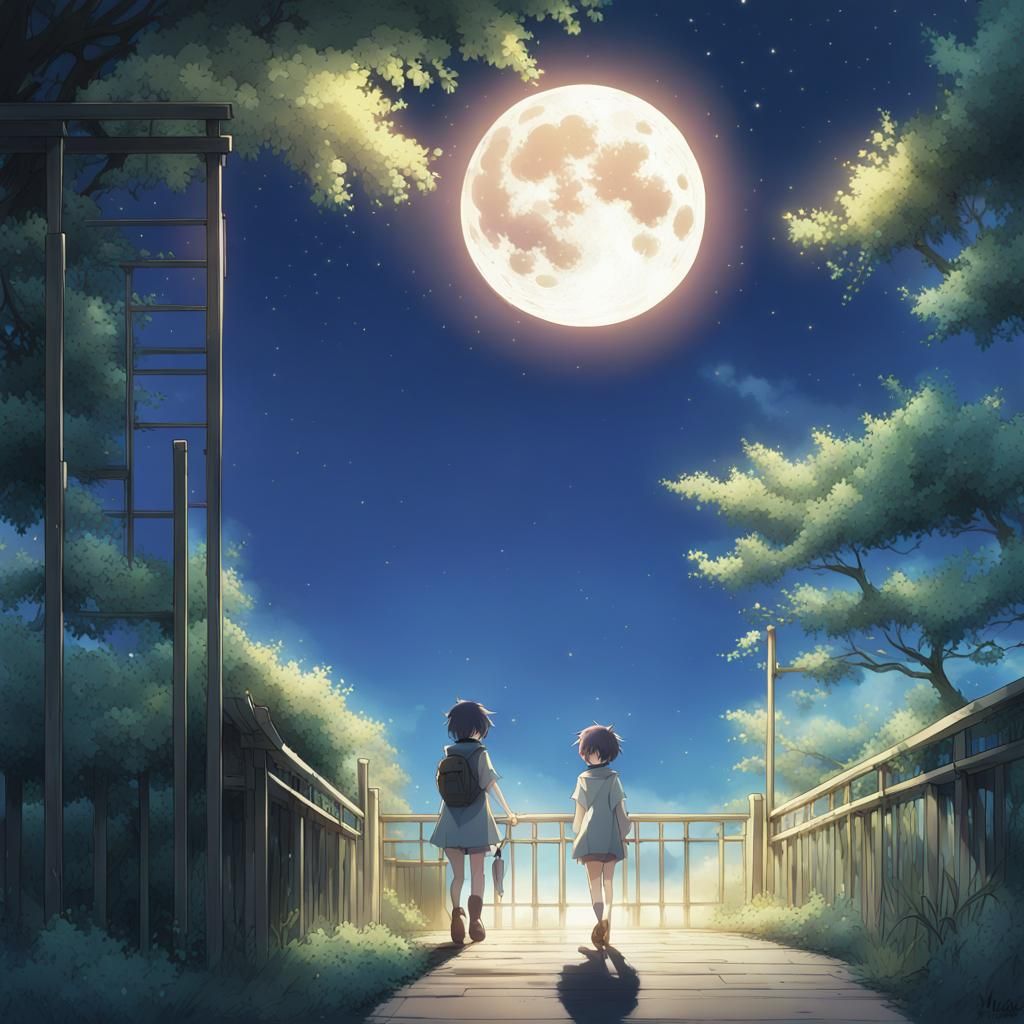 PAPERS.co | Android wallpaper | bc63-moon-anime -night-art-illustration-purple