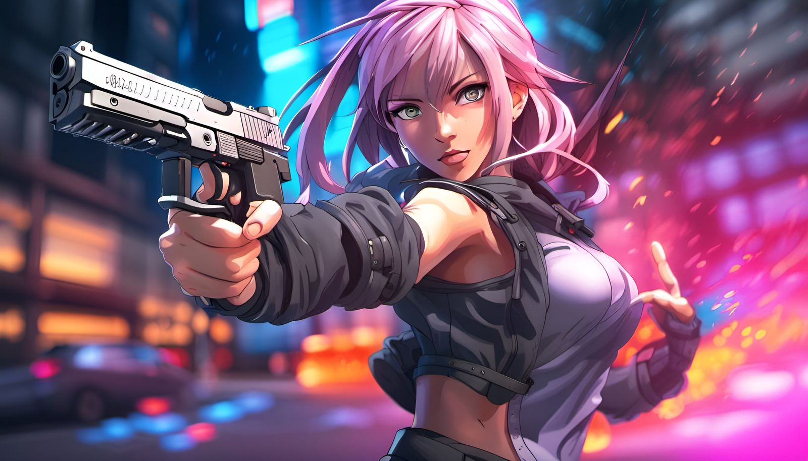 Anime portrait full body action scene 4k Dual-pistol female ...