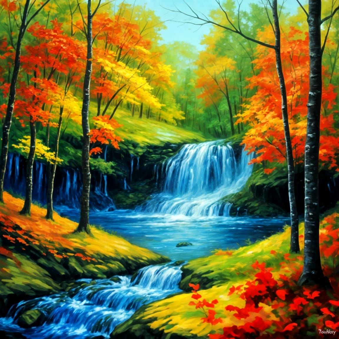 beautiful forest and waterfall