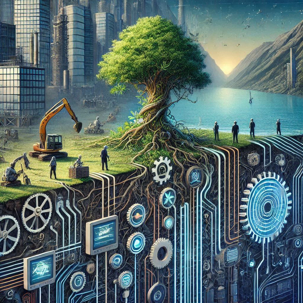 This image tells the story of the deep relationship between technological progress and natural / cultural roots, now mor...