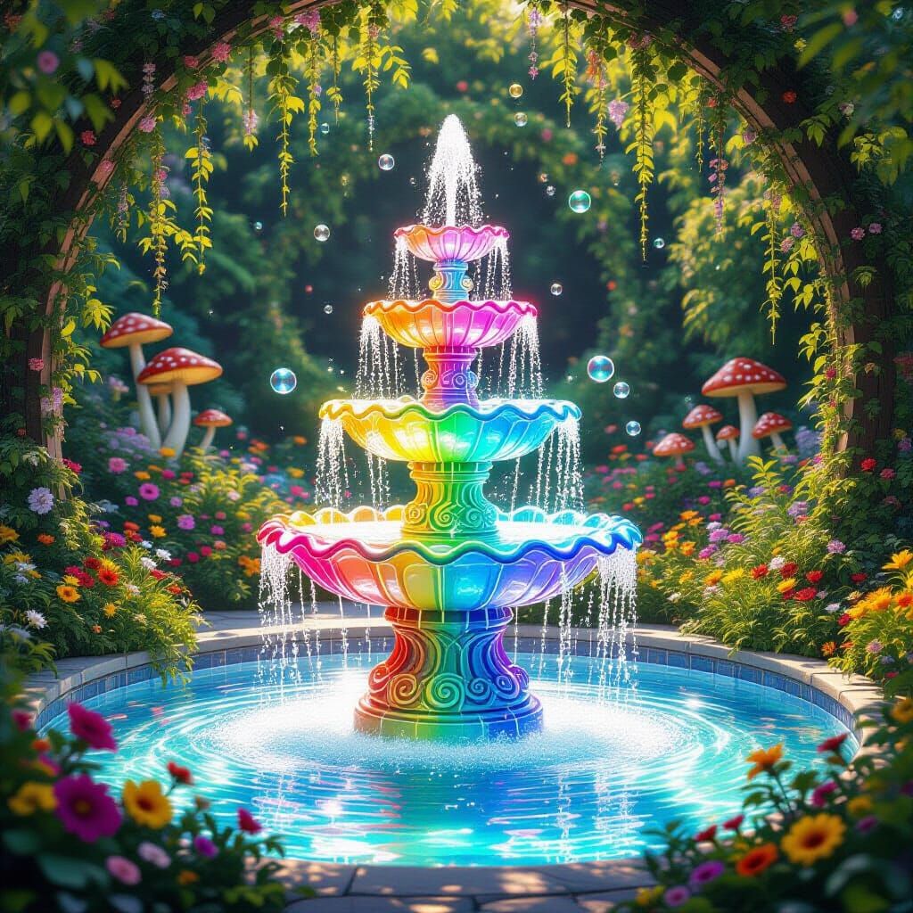 A breathtaking, surreal rainbow fountain   by @K_Pop_Ai
