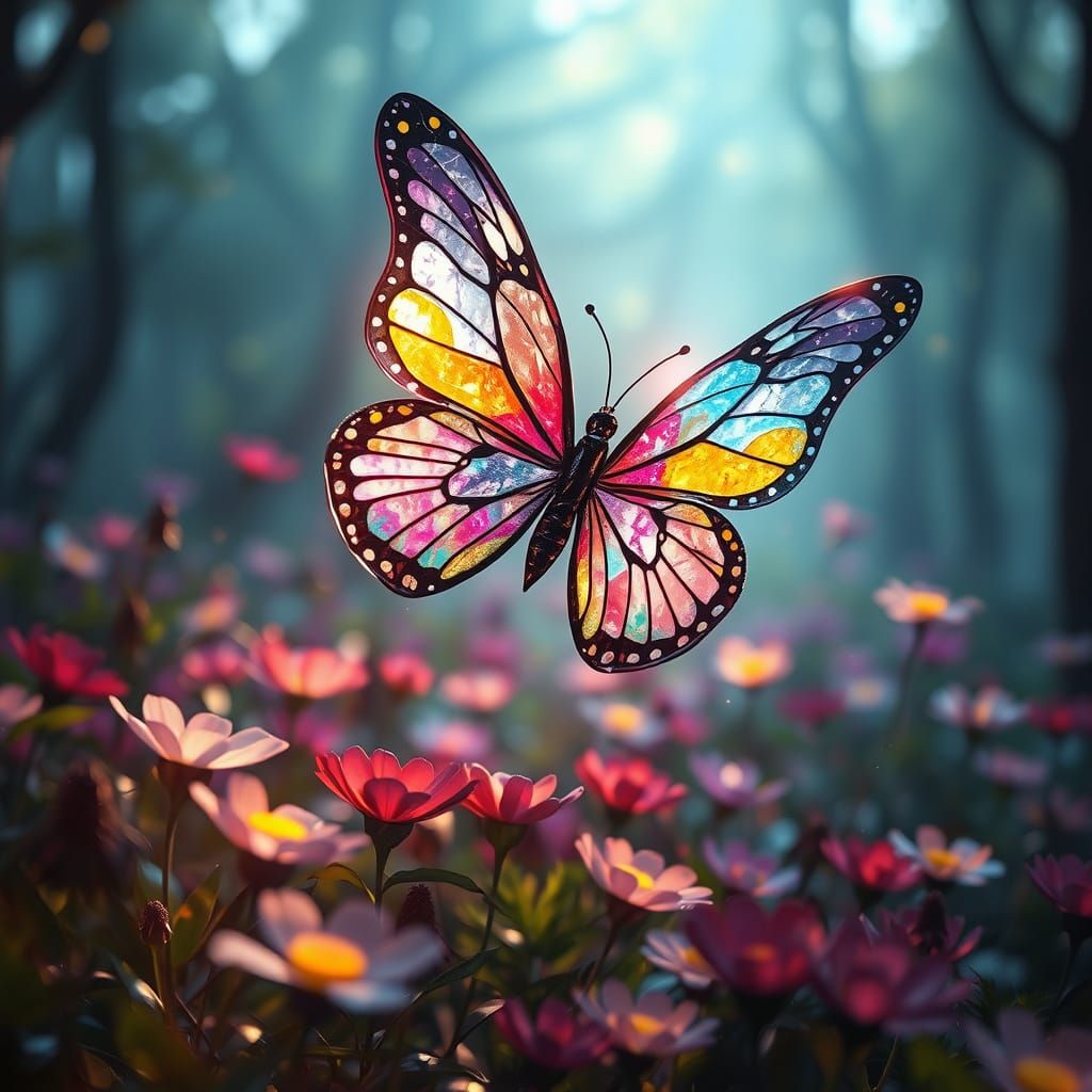 a crystal butterfly with wings made of stained glass  by @Whispering Wind