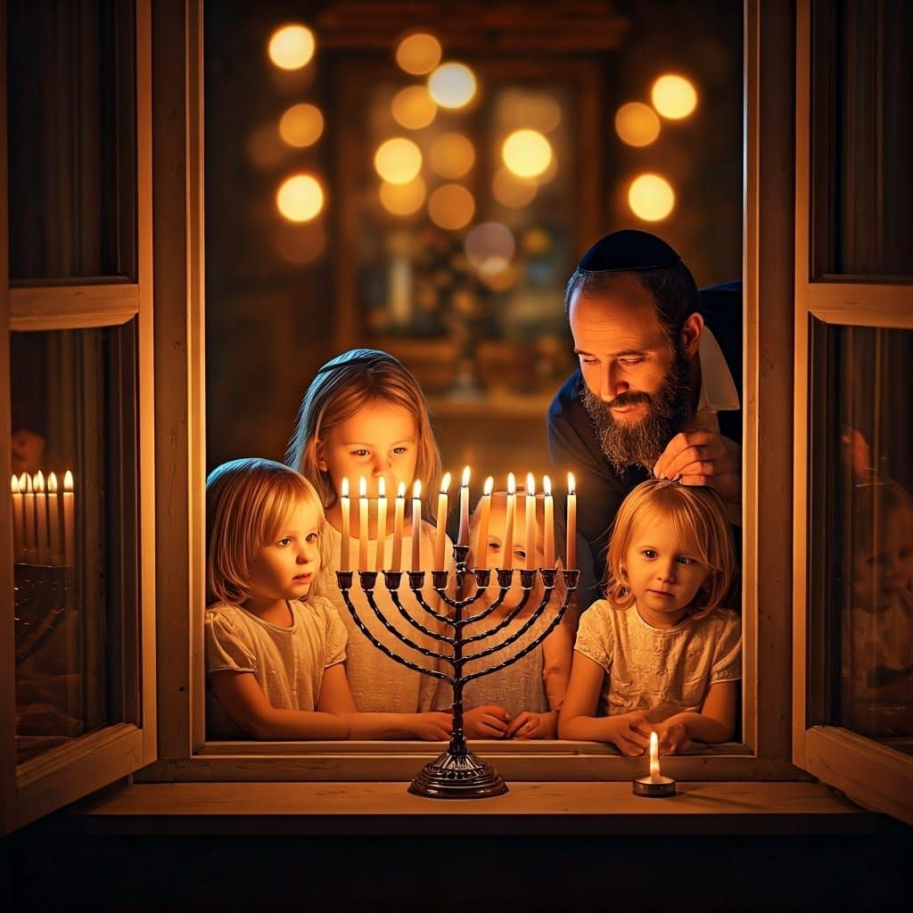 Joyful Jewish Family Celebrates Hanukkah