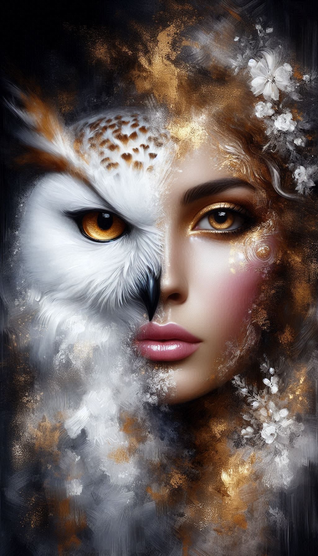 Unusual portrait, owl woman