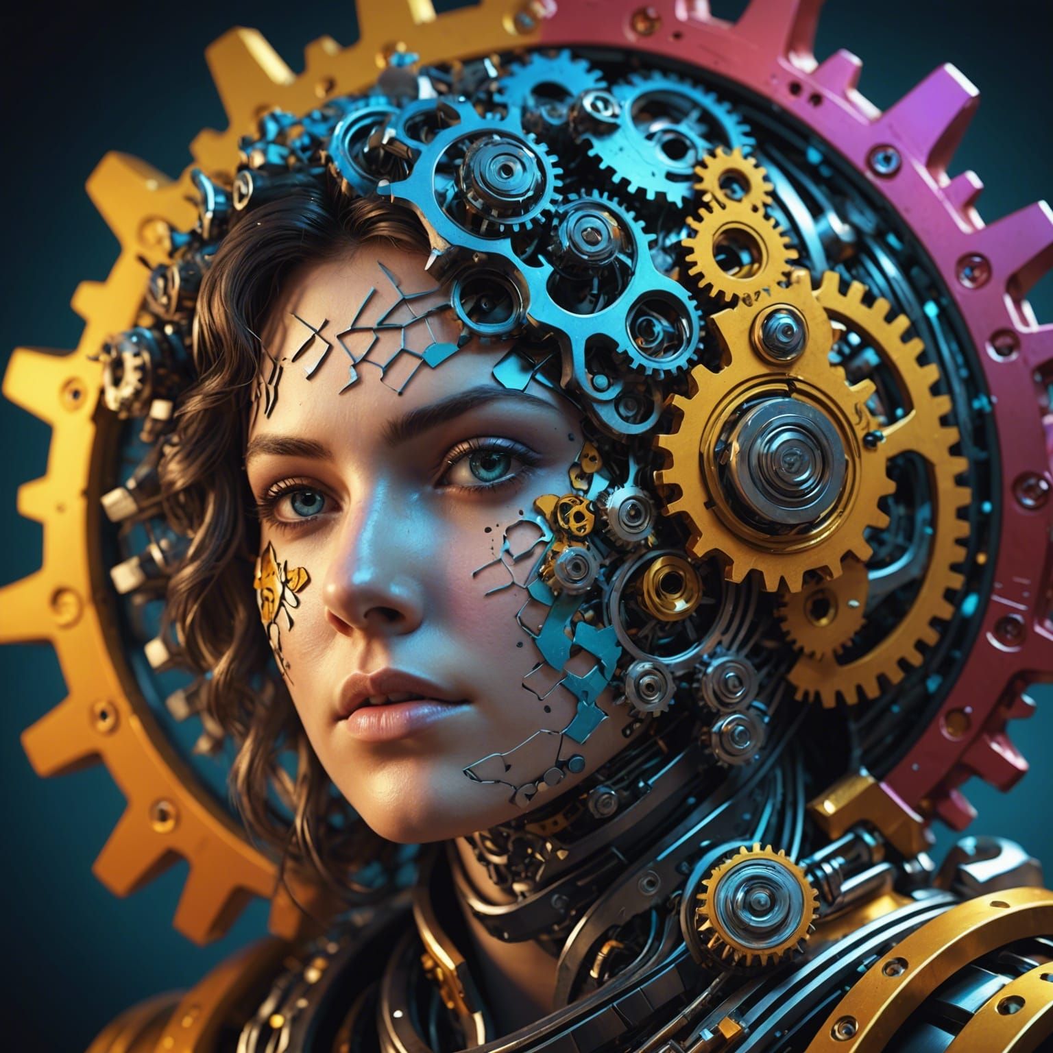 Intricate Gear Fractal in Hyperrealistic Style