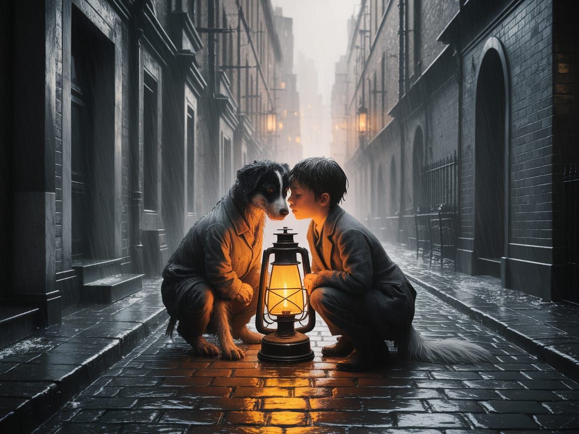 A boy and his dog ... or a dog in his boy??