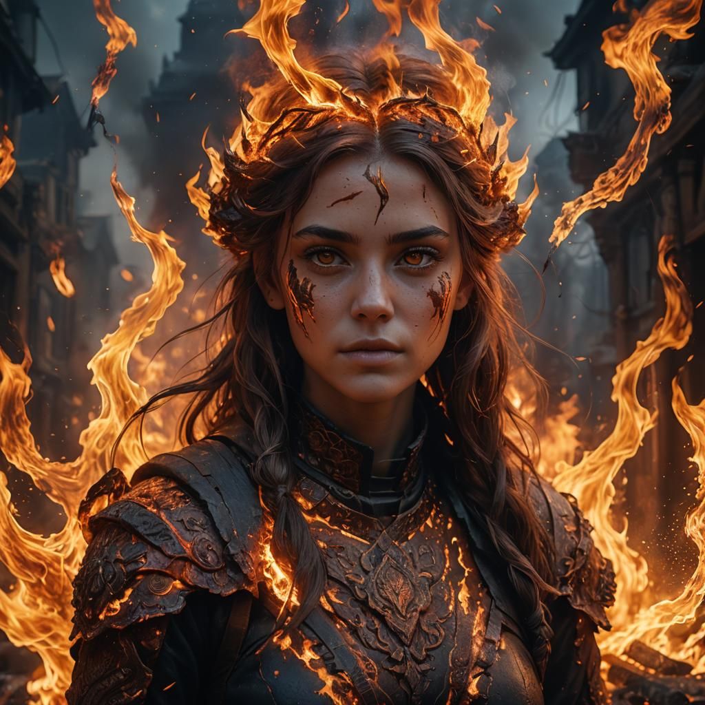 portrait of a girl made of fire