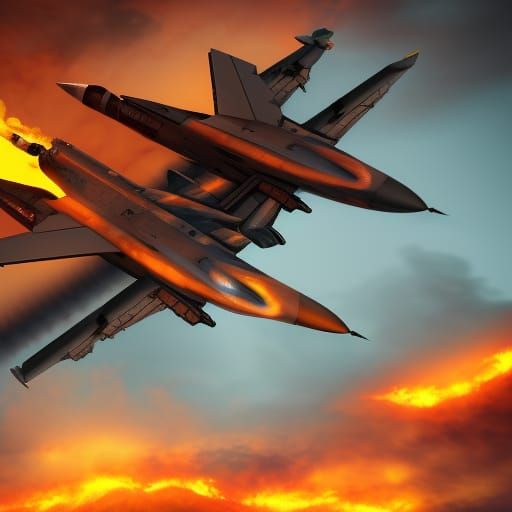 Flaming fighter jet and a smokey sky - AI Generated Artwork - NightCafe ...