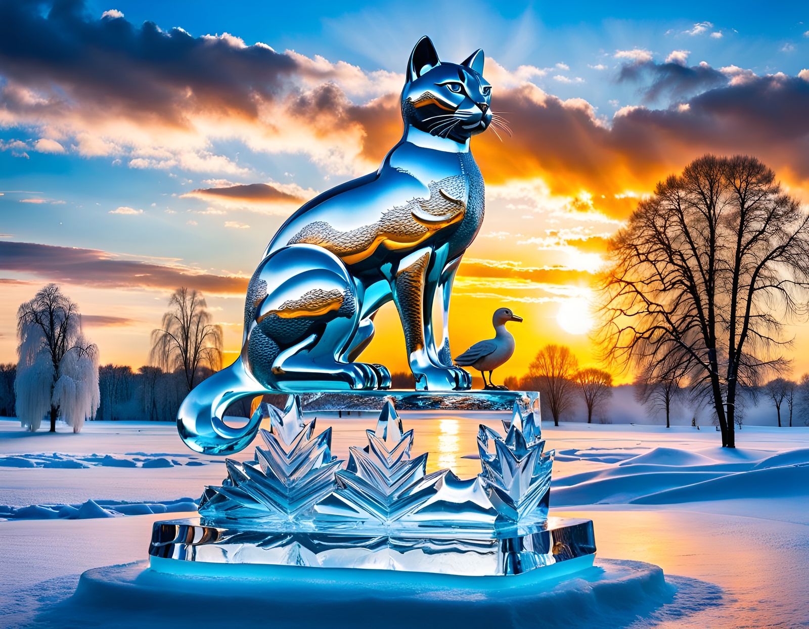 Stunning and masterfully crafted scene about ice sculpture where