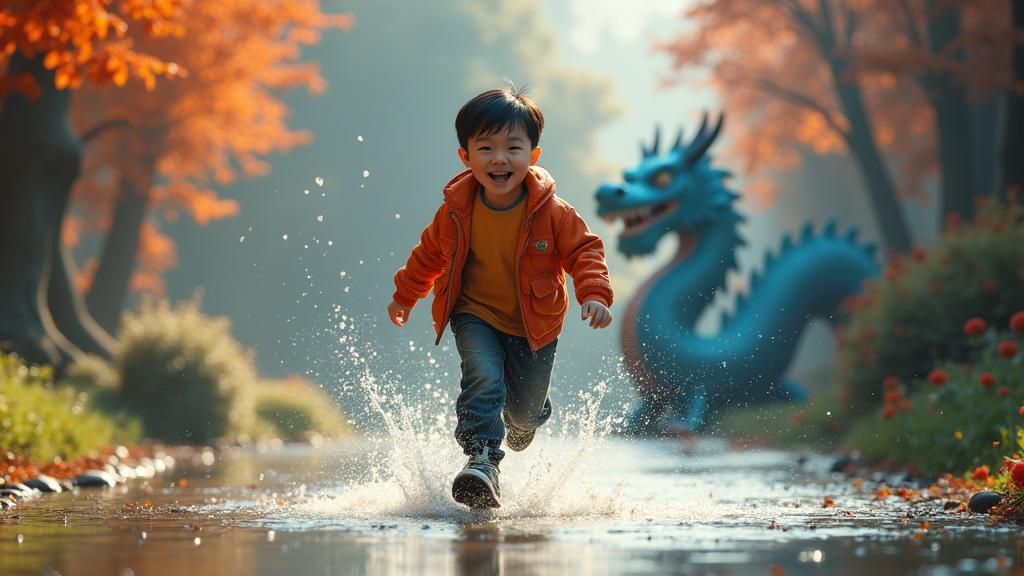 Photo, outdoor, a handsome Chinese boy runs towards the camera with a smile, film composition, details, real