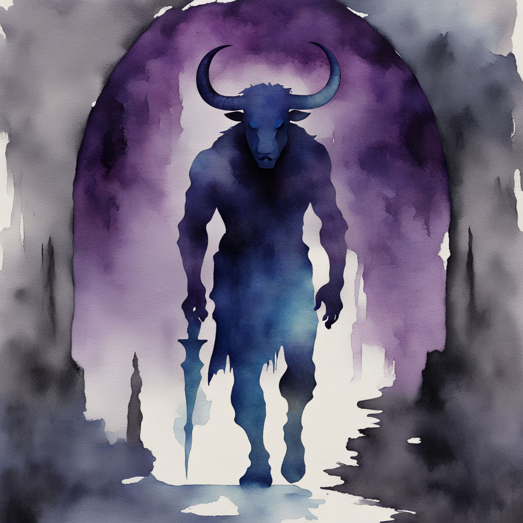Ink Wash Painting Armed Minotaur