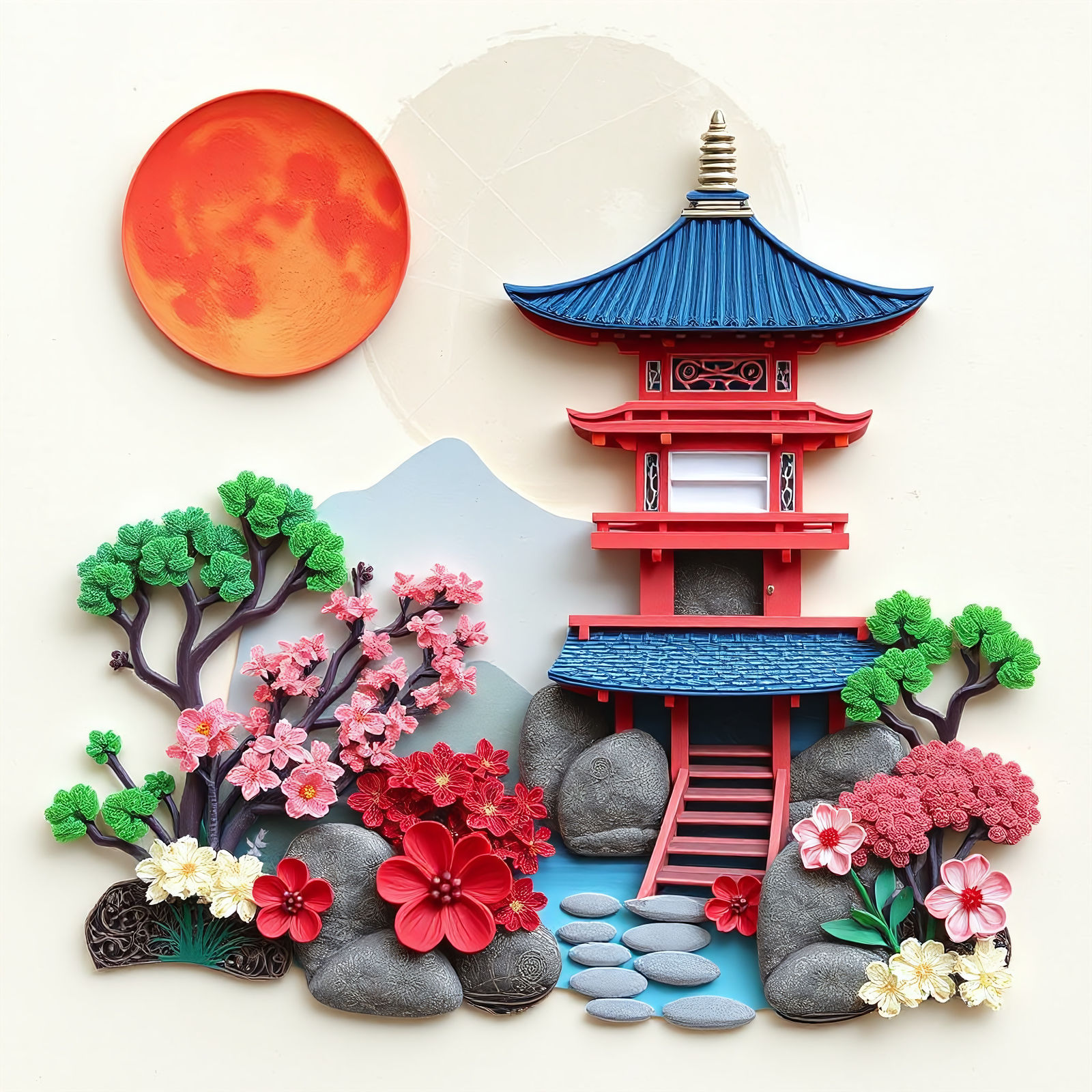 Quilling paper art Japanese garden