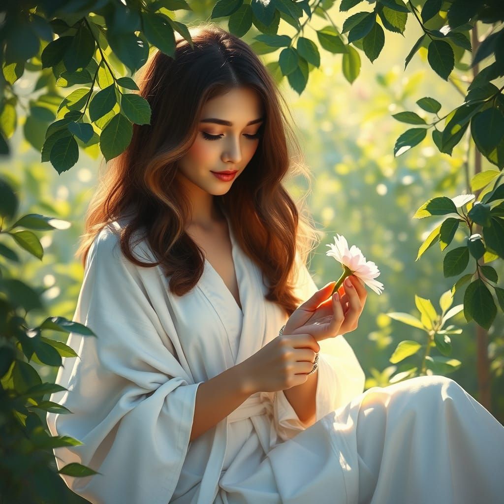 Serene Woman in Lush Greenery, Inspired by Impressionist Mas...