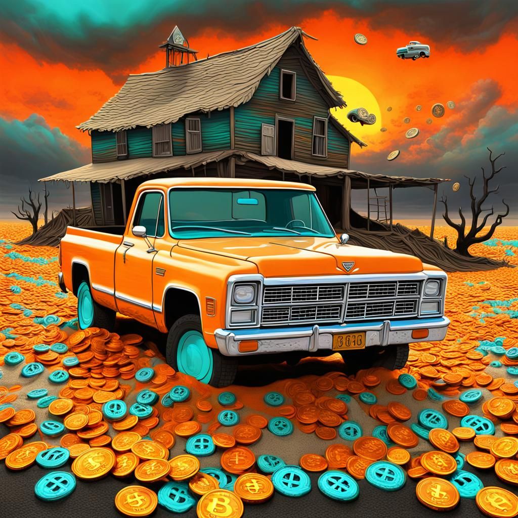 3D huge Day of the Dead 1969 k20 pickup huge Bitcoin tires c...