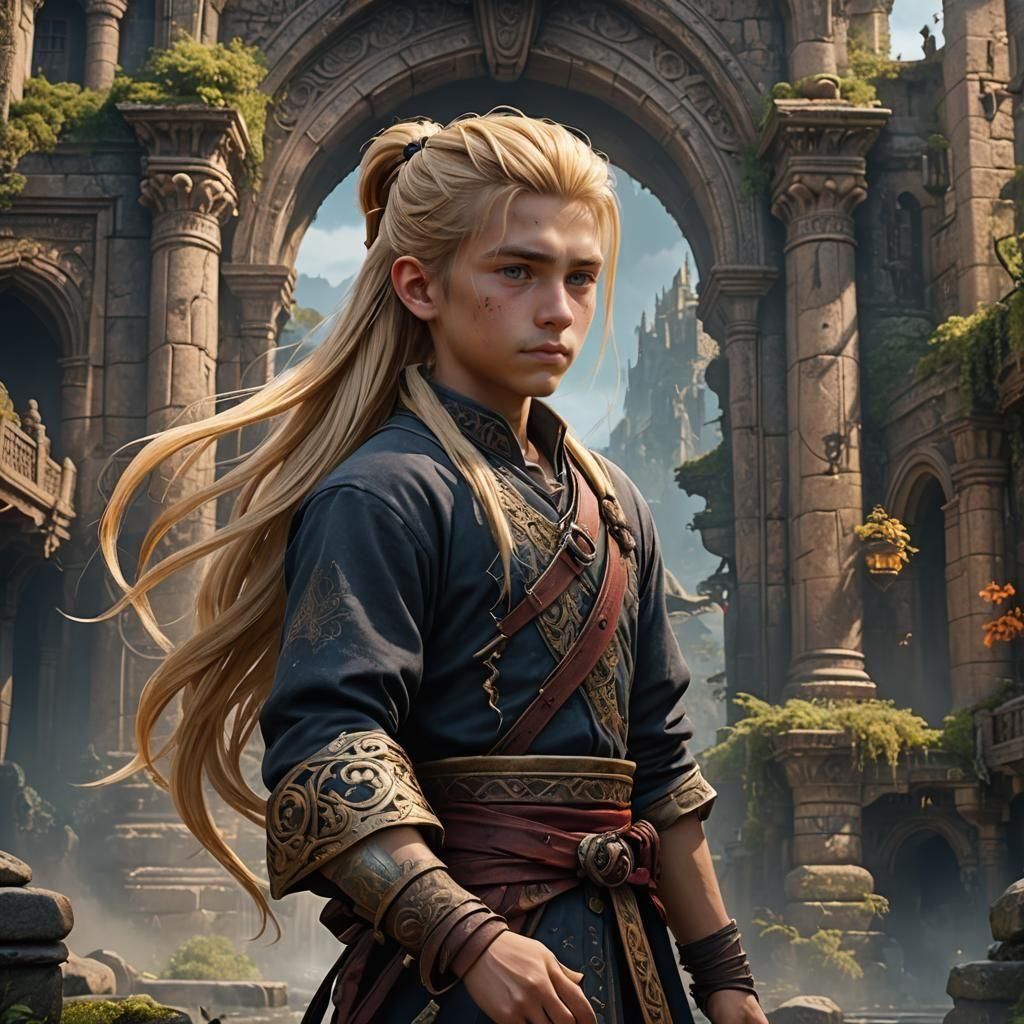 Boy with Long Ponytail Fantasy Concept Art