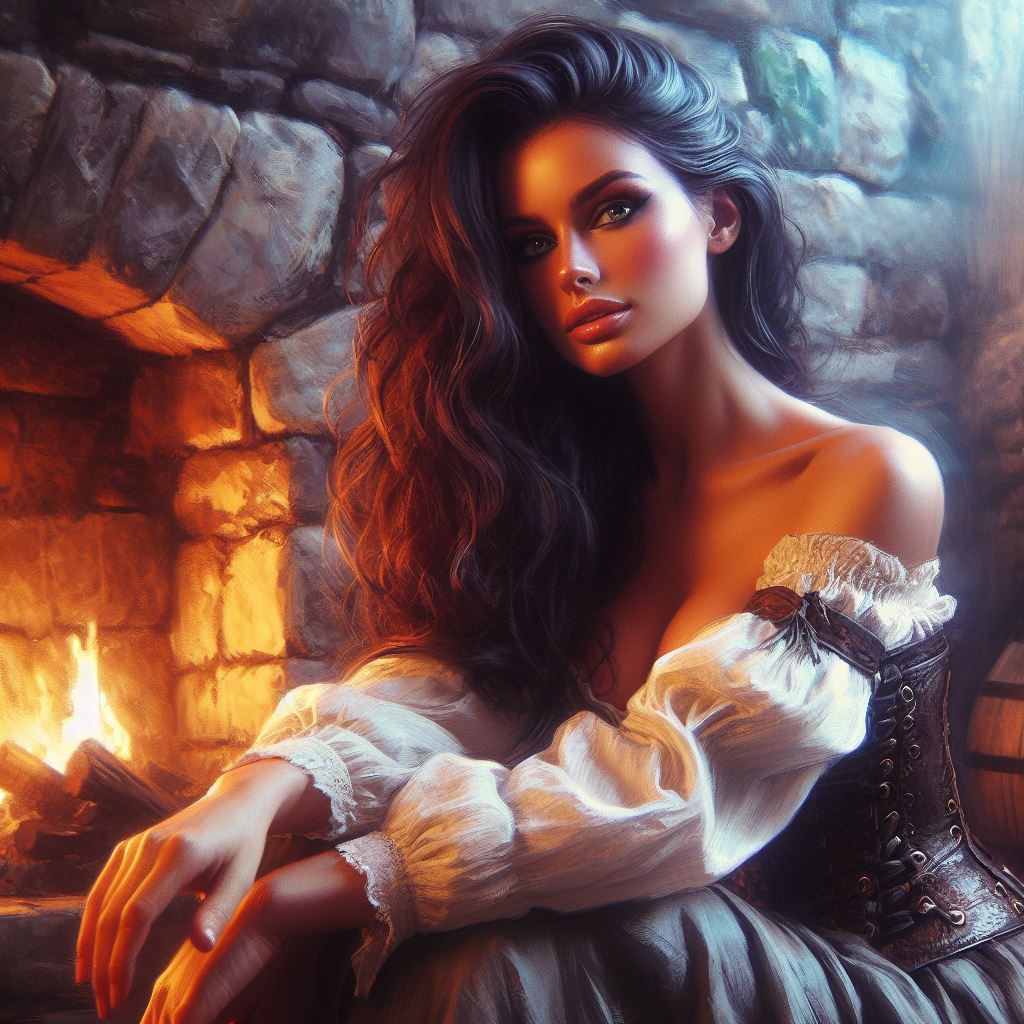 D3 Brunette by the Fireplace