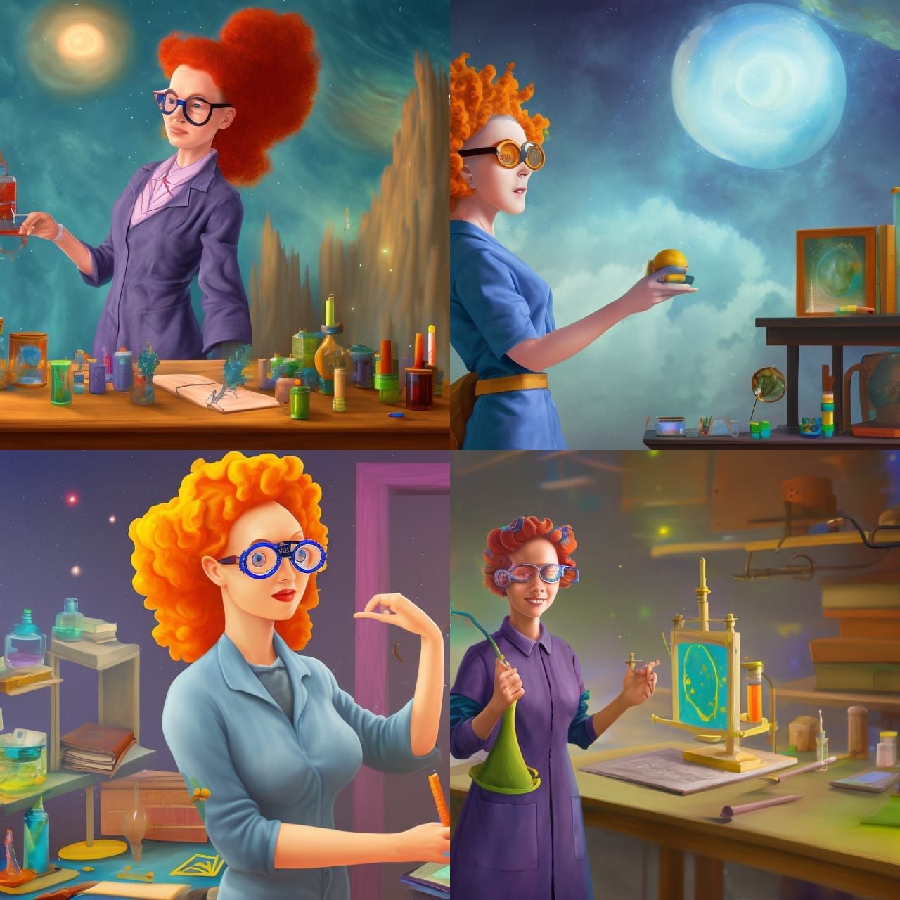 Ms. Frizzle, Magic School bus, wearing lab coat and goggles in a school ...