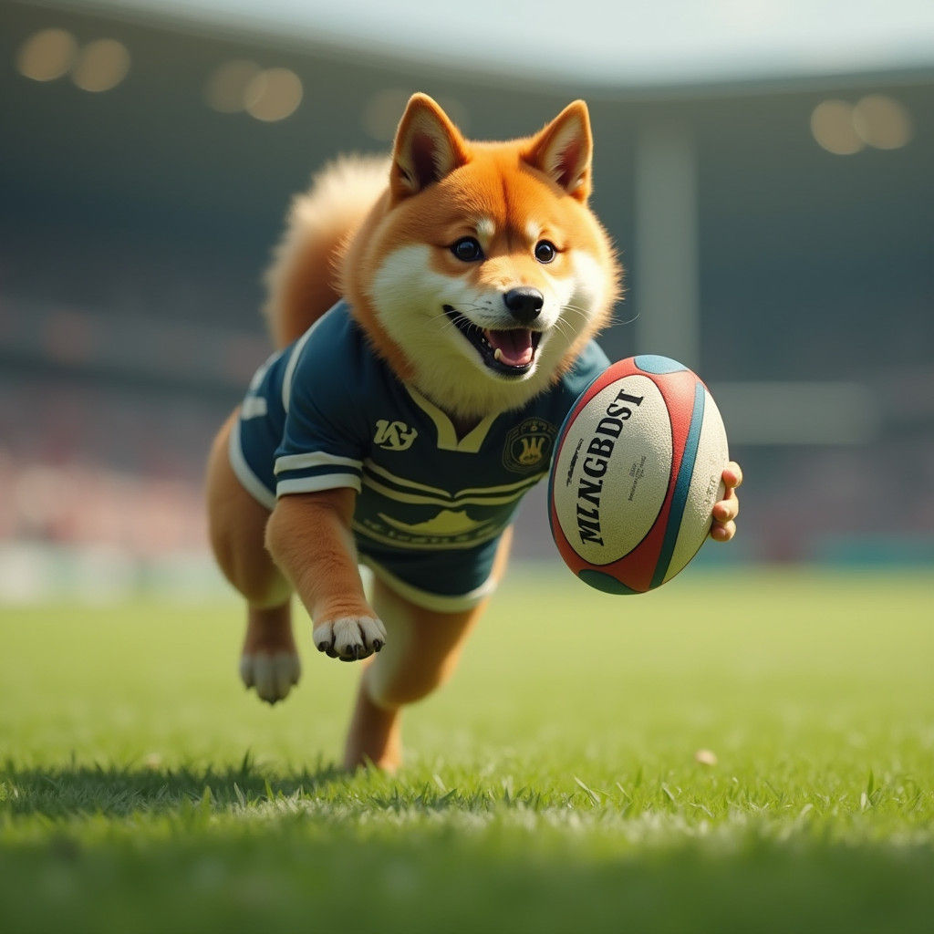 Shiba Inu Rugby Player in Hyperrealistic Style