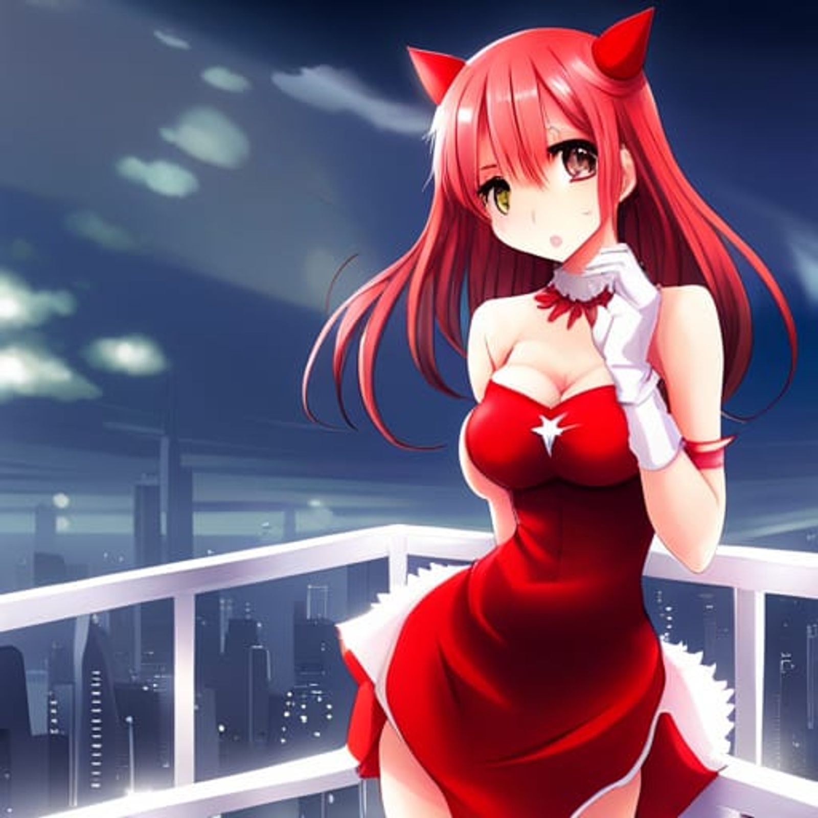anime girl wearing red dress