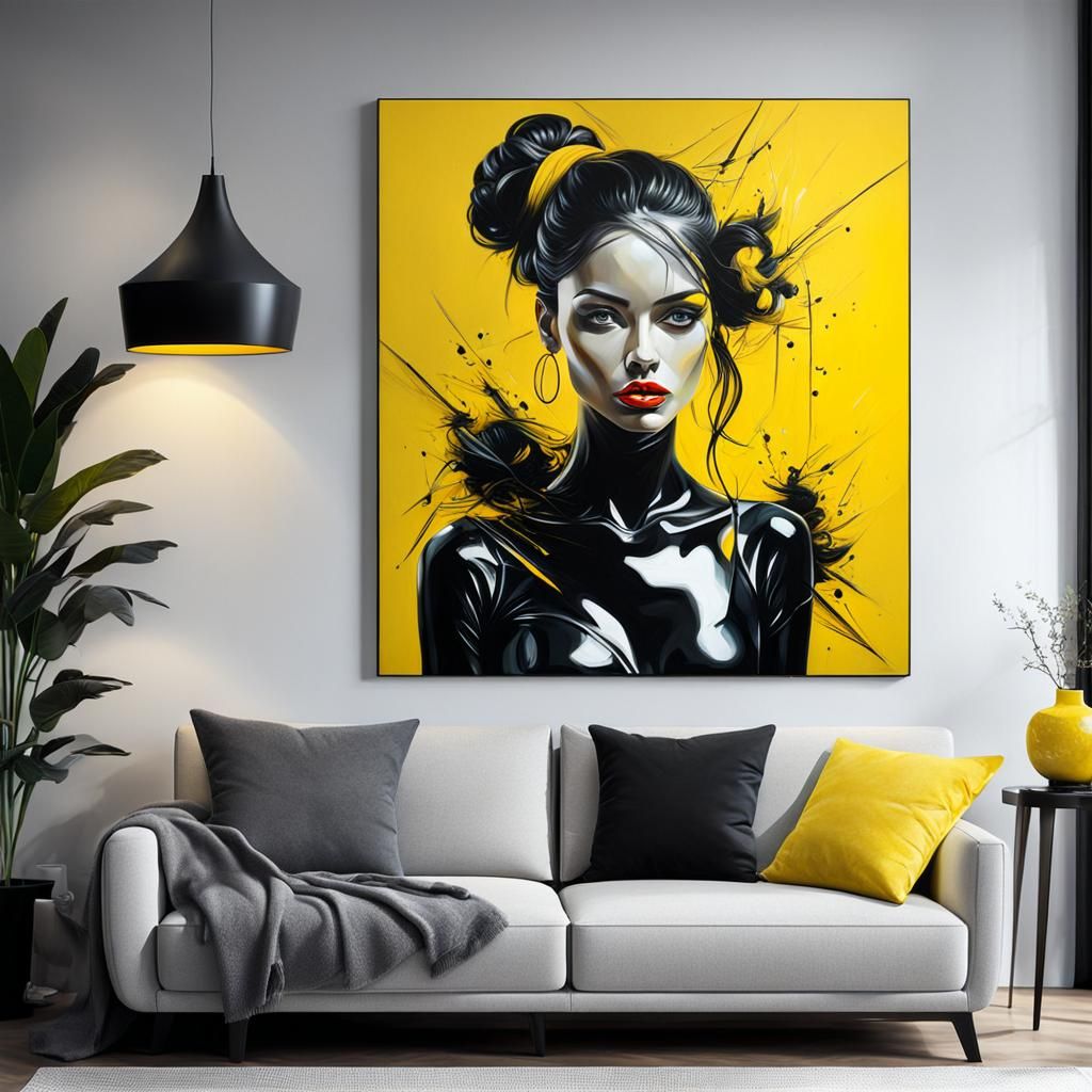 Girl in Living Room: Plastic Art Oil Painting