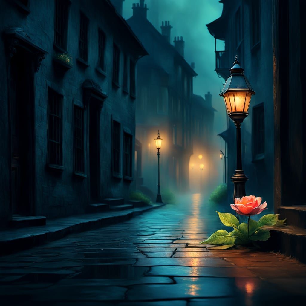 Idyllic Village in Ethereal Mist, Painterly Style