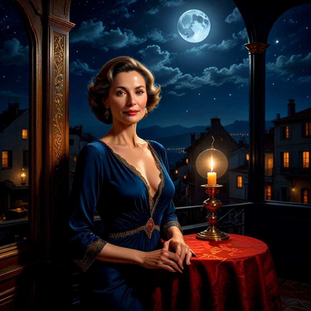 Ethereal Lady Under Midnight's Golden Glow