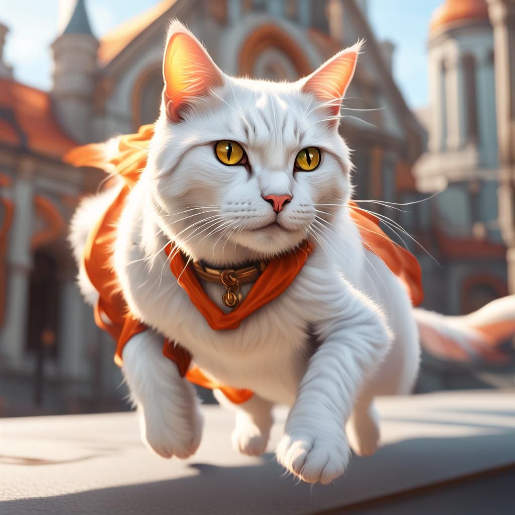 a cat riding on the back of a white cat, photorealism, youtube