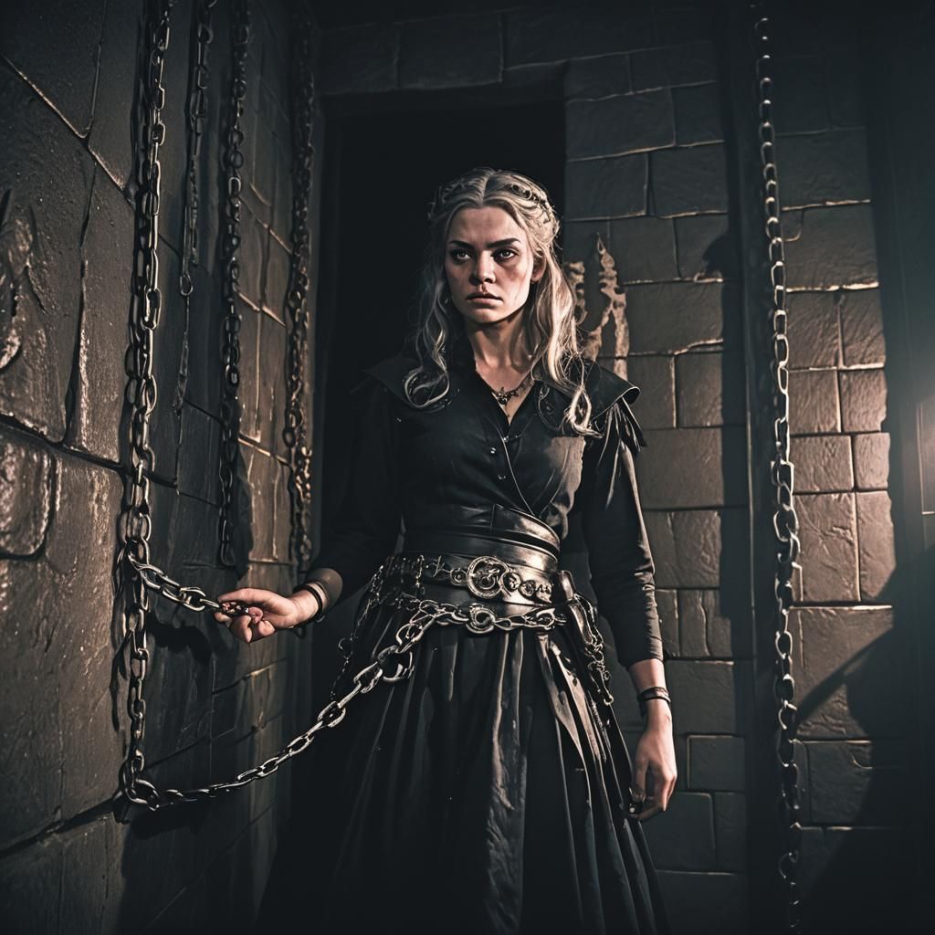 The brave and strong princess was chained to the wall of the...