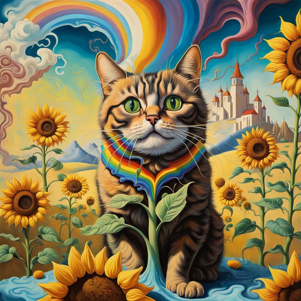 Electric Lighting Cat Sunflower Rainbow surrealism Salvador Dali matte ...