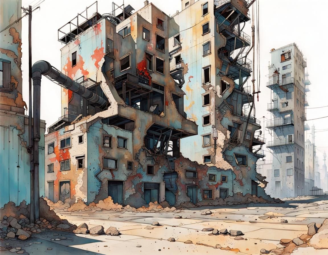 "Photorealistic industrial edge", epic abandoned city, Conrad Roset, biomechanical macabre  by @Blacky Kamienczanka