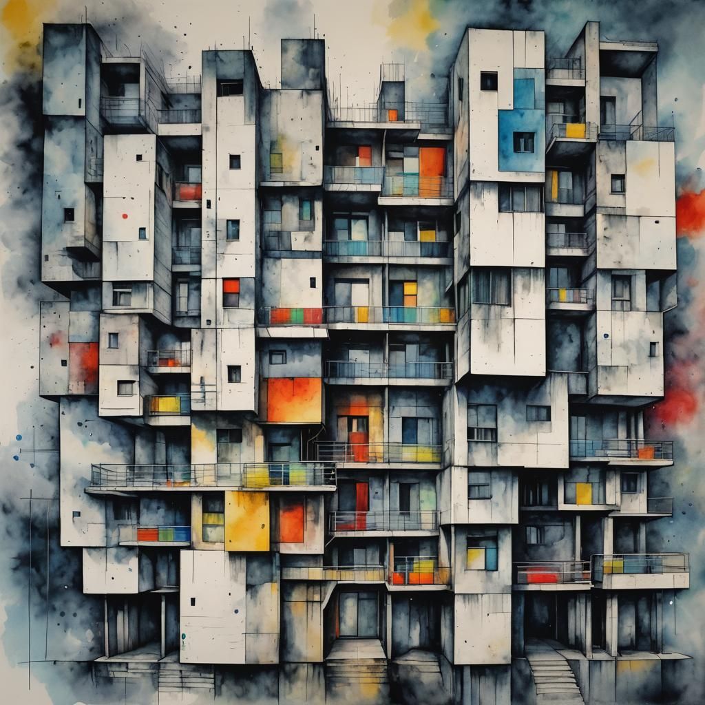 bauhaus brutalism baroque ambient occlusion watercolor oil on canvas ...