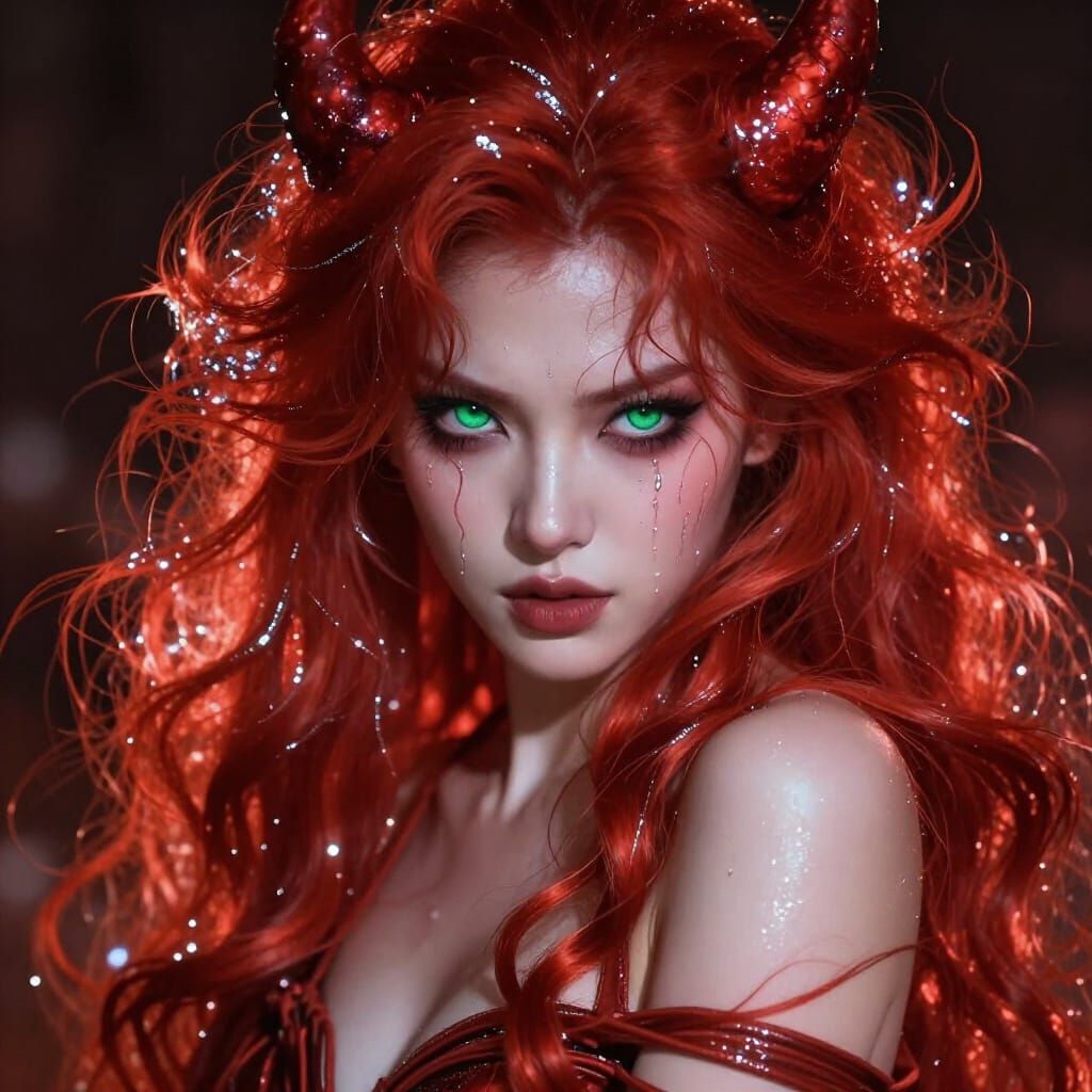 Captivating Succubus With Fiery Red Hair and Emerald Eyes