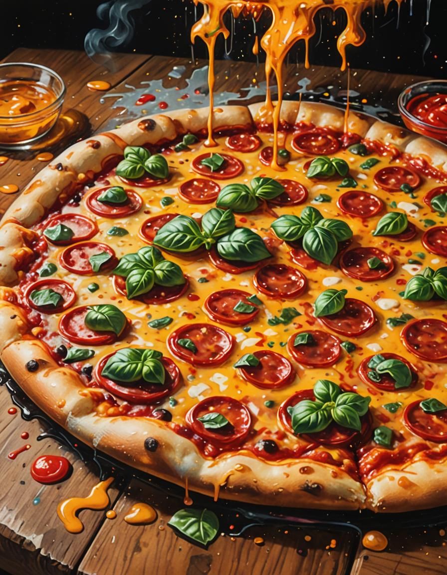 Close-up of a delicious pizza, with melted cheese, pepperoni 