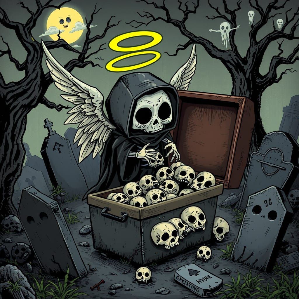 Ethereal Reaper Collects Souls in Haunted Cemetery
