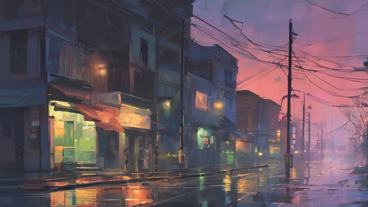 Small Town USA,Rainy Day, 19:15 pm