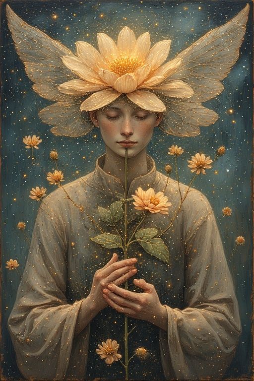 gently cradles a wilting flower