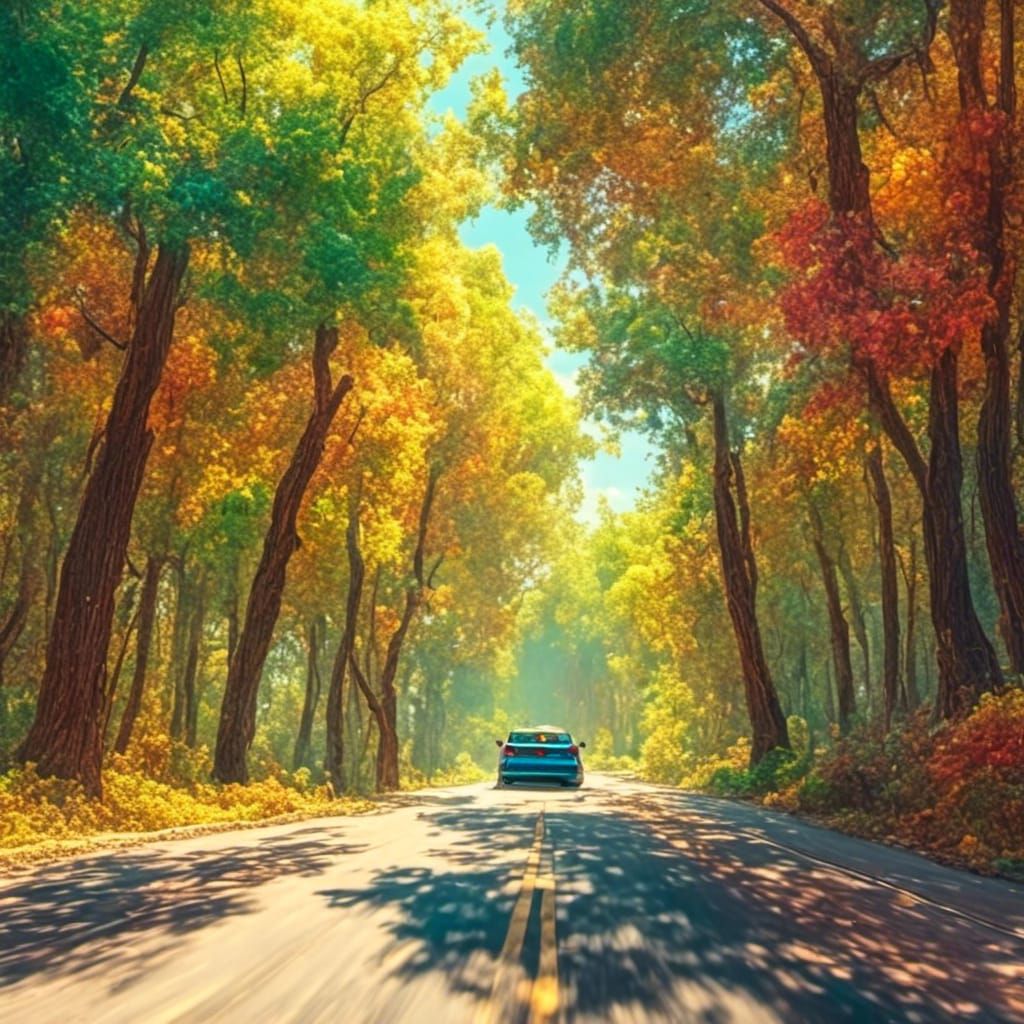 Car driving down the road on a sunny day <lora:LapiCoherent:...