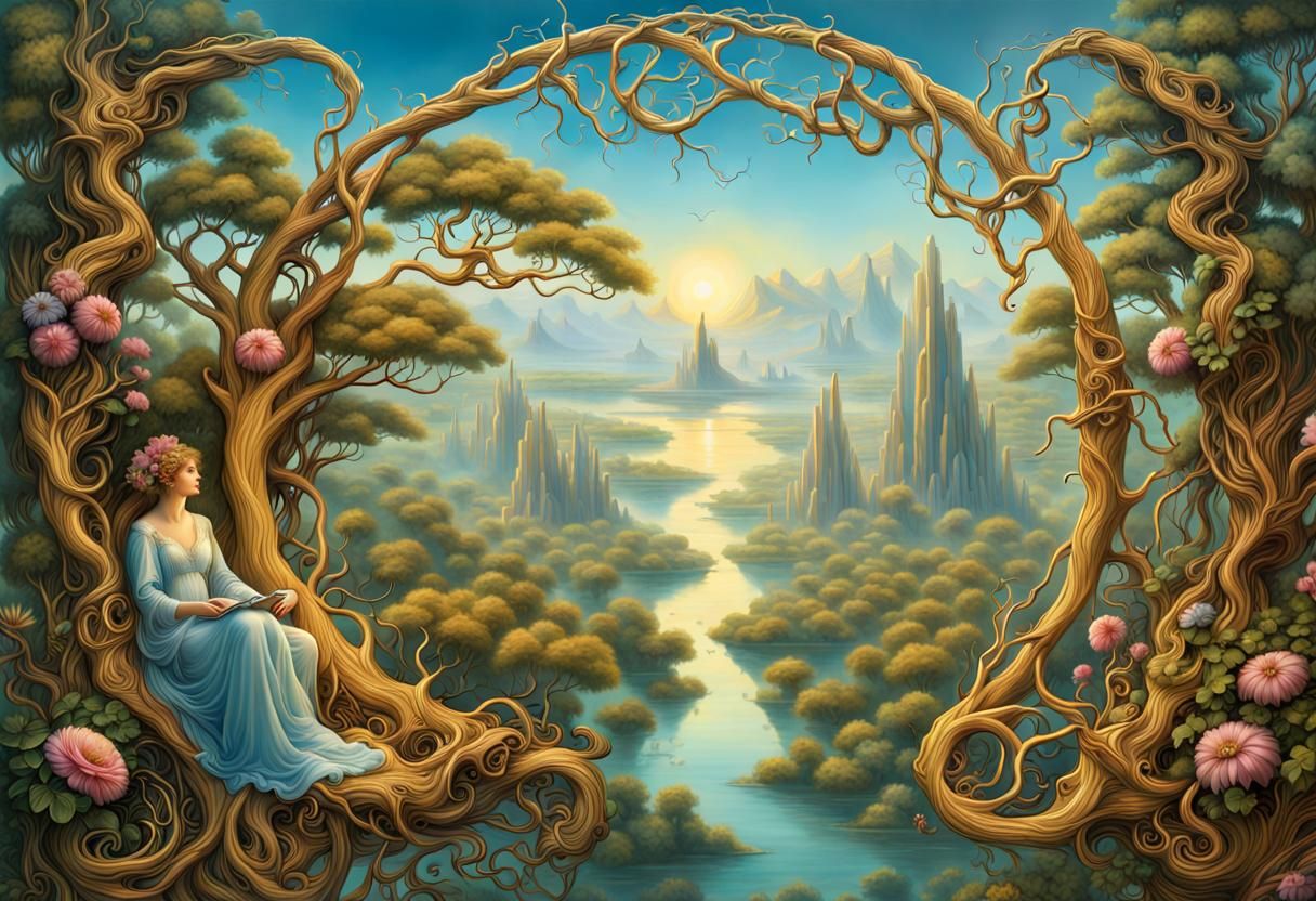 2050 utopia, peace and harmony, beautiful gilded vines, 3D 8...