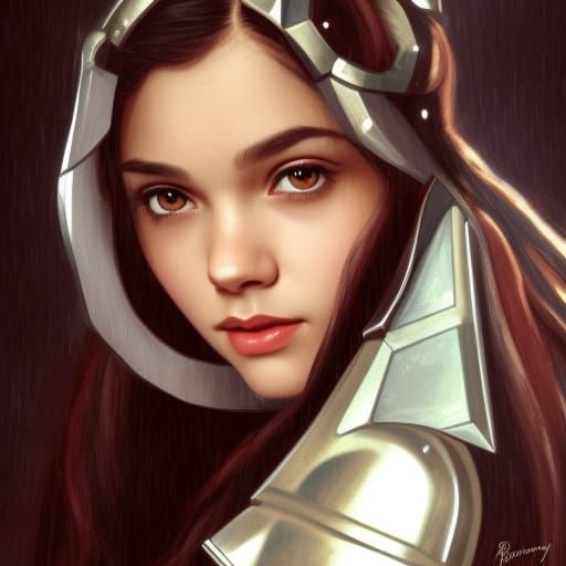 Armored Woman Portrait in Art Nouveau Style