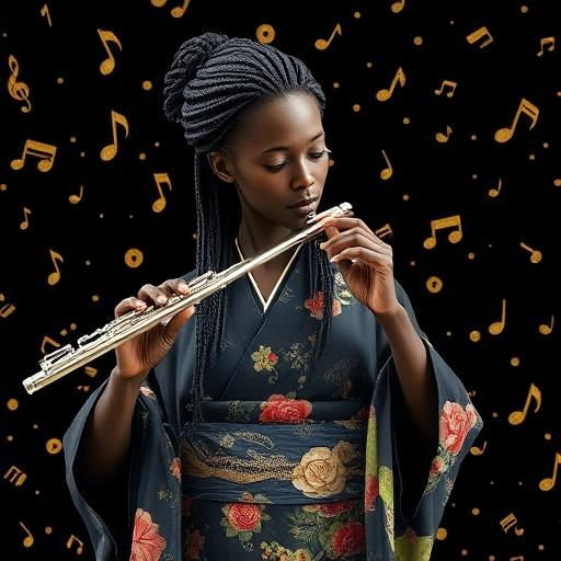 BLACK WOMAN WITH BRAIDED HAIR DRESSED IN A BLACK FLORAL DESI...