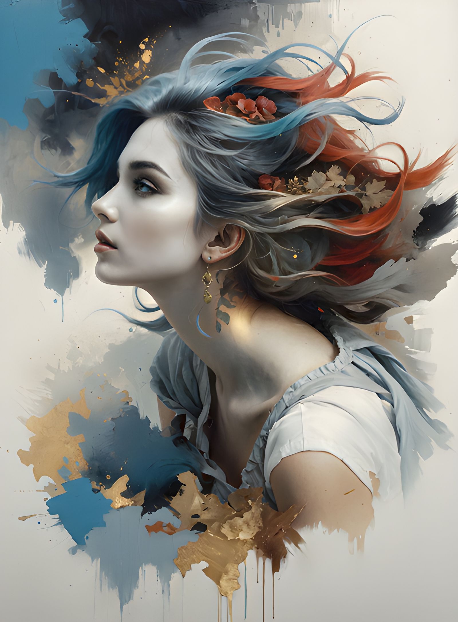 artistic portrait oil paint + collage style