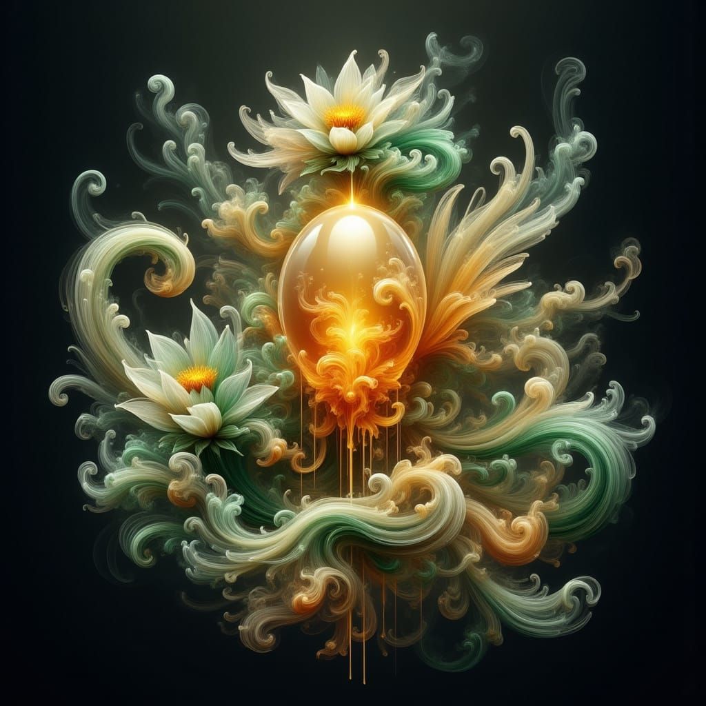 Luminous Dinosaur Egg Encased in Iridescent Sphere