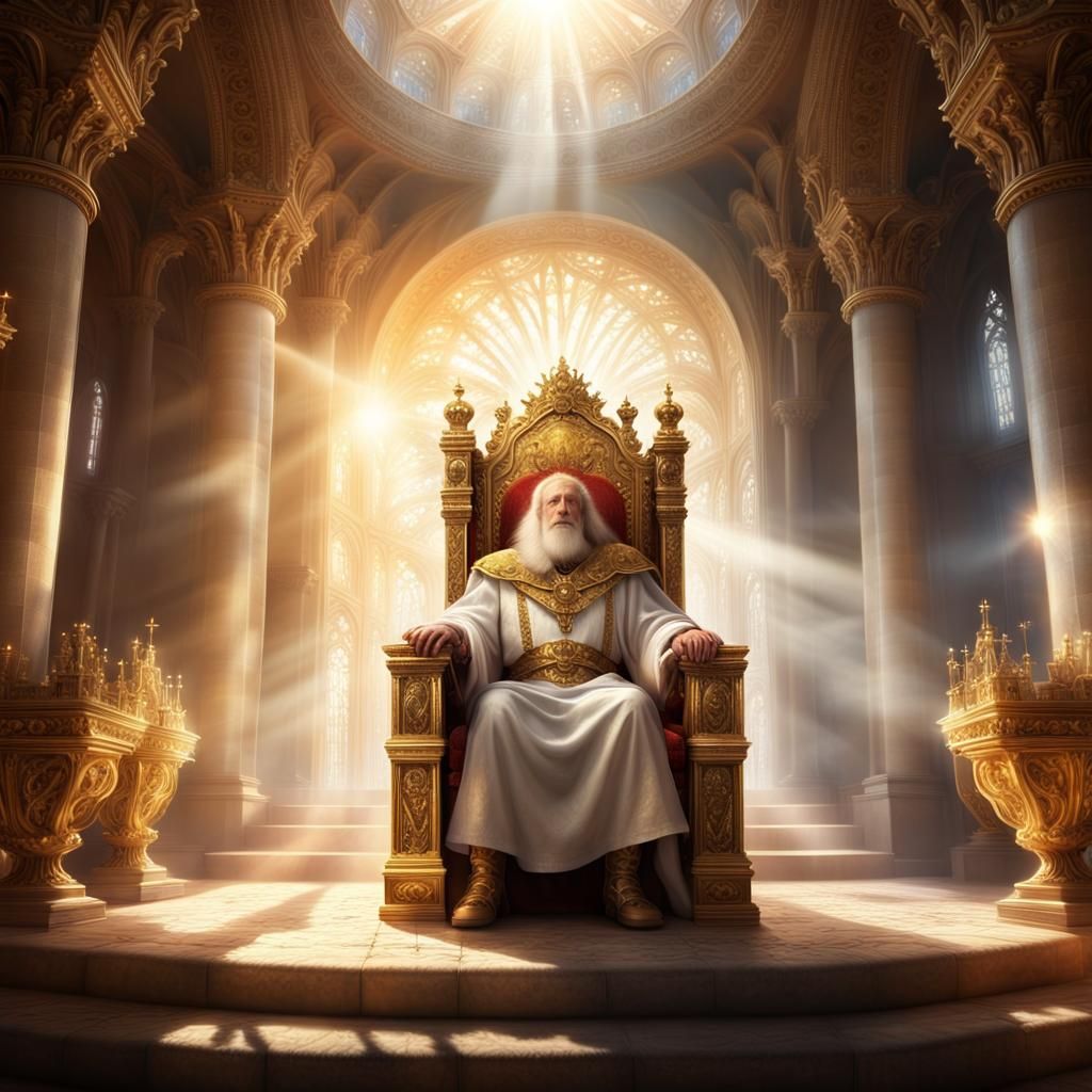 the king welcomes home his faithful servant large white throne and ...