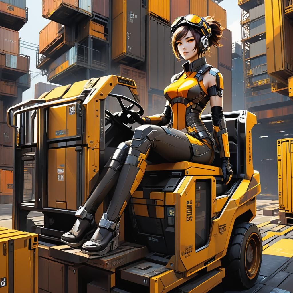 Futuristic forklift operator (Anime)
