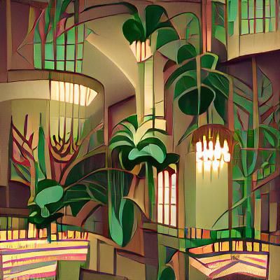 An Art Deco style indoor jungle