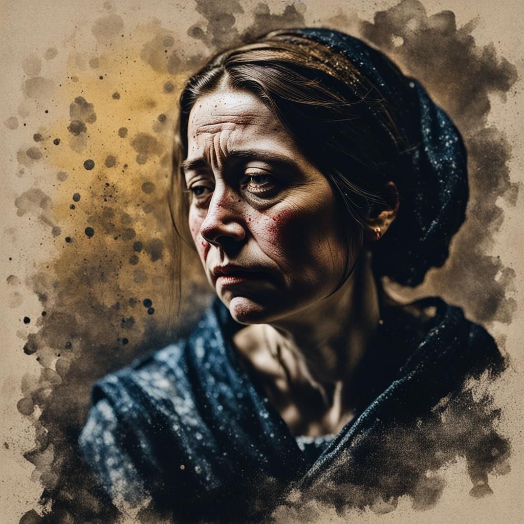 portrait, woman, sadness, renaissance, shadowy, splatter , E...