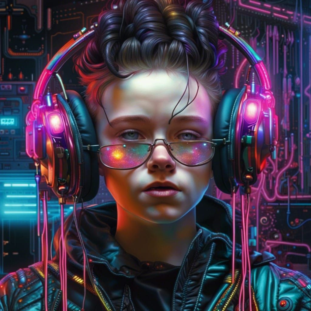 Deliberately Oversized Cyberpunk Headphones AI Generated Artwork